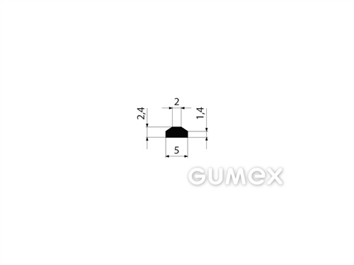 Pryžový profil tvaru "lichoběžník", 2,4x5/2mm, 65°ShA, EPDM, -40°C/+100°C, černý